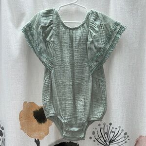 Charming Sage Green Kids Bodysuit with Mesh Sleeves